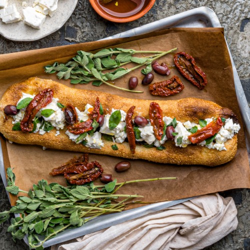 Feta Cheese, Sundried and Fresh Zaatar Focaccia